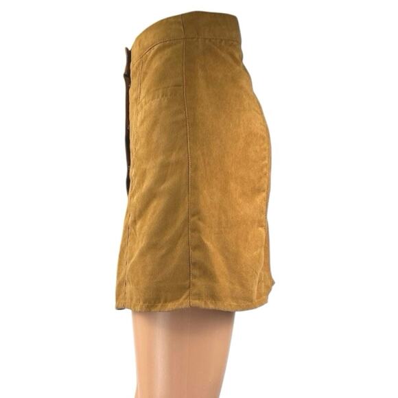 H&M Tan High Waisted Faux Suede Pocket Button Down A Line Mini Skirt Size 2 - Picture 2 of 5